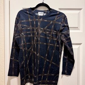 Hermes Navy and Brown Long Sleeve Top